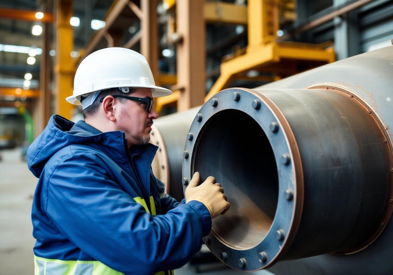 Engenheiro inspecionando tubo
